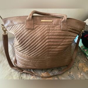 Day & mood Quilted Taupe Leather Tote with  2 way Convertible Strap.